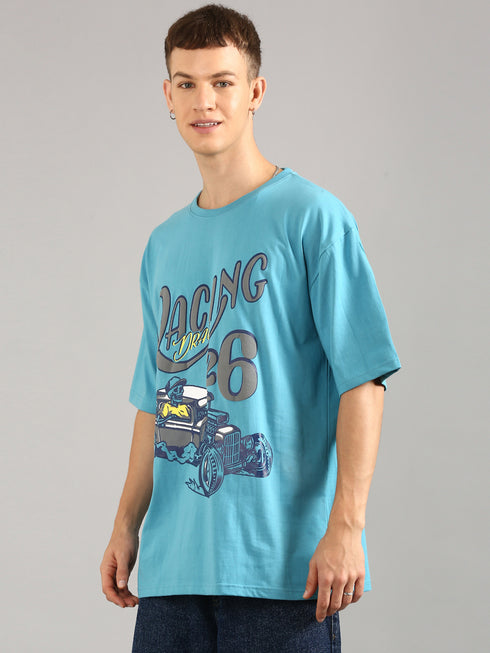Blue Oversized Puffy Printed T-shirt